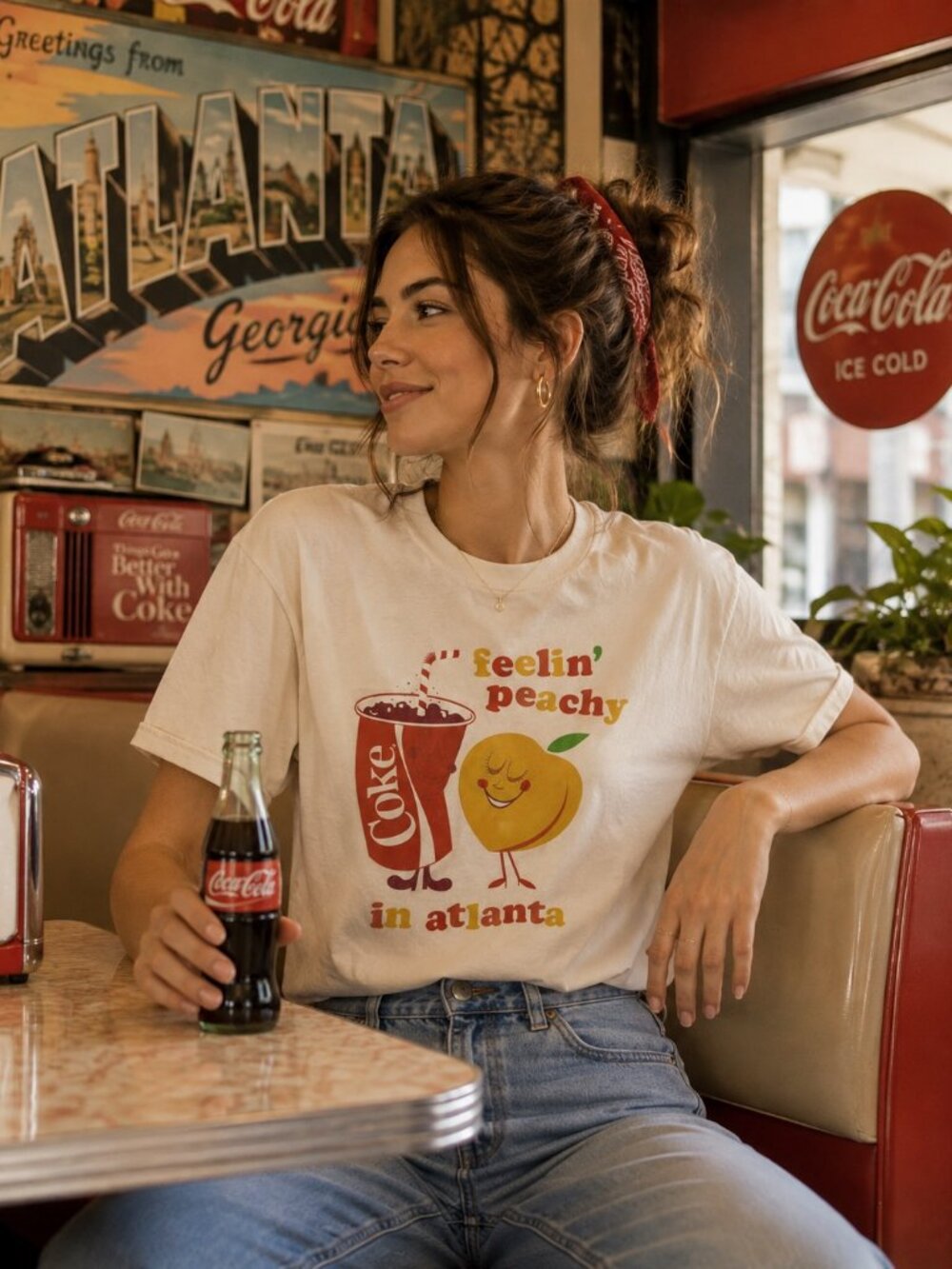 Vintage-style Coca-Cola Feelin Peachy in Atlanta Graphic Tee Sz M collector - Picture 1 of 6